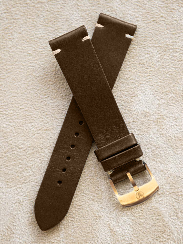 Brown Leather Vintage Watch Band 20 mm Bronze Buckle ($ 99)