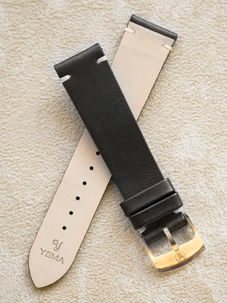 Black Leather Vintage Watch Band 20mm Bronze Buckle  ( 99 $)