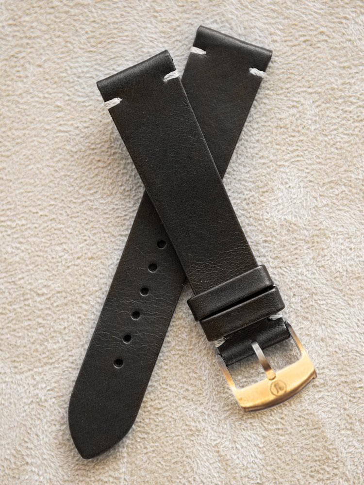 Black Leather Vintage Watch Band 19mm Bronze Buckle  ( 99 $)