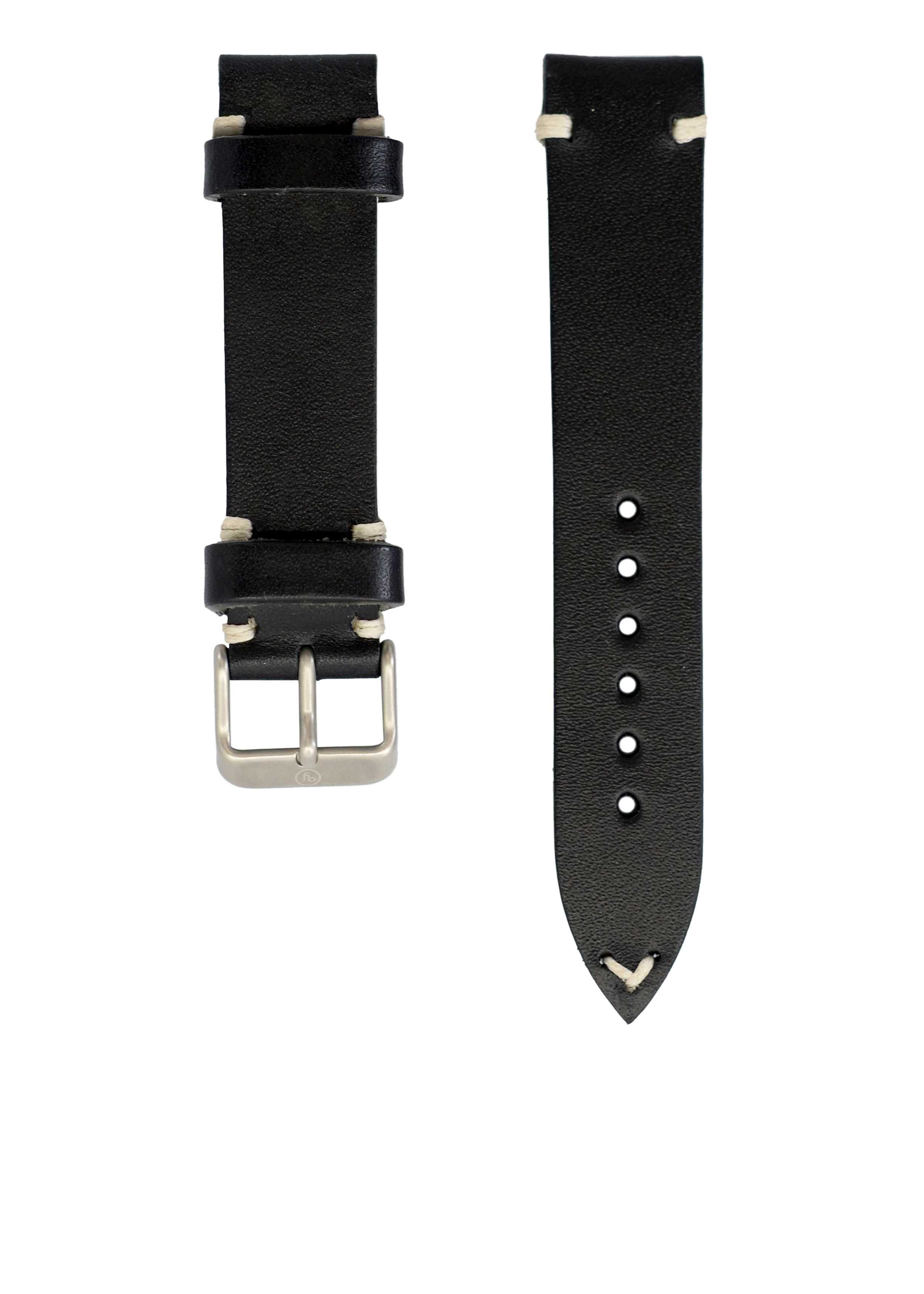 Black Leather Vintage Watch Band 19mm